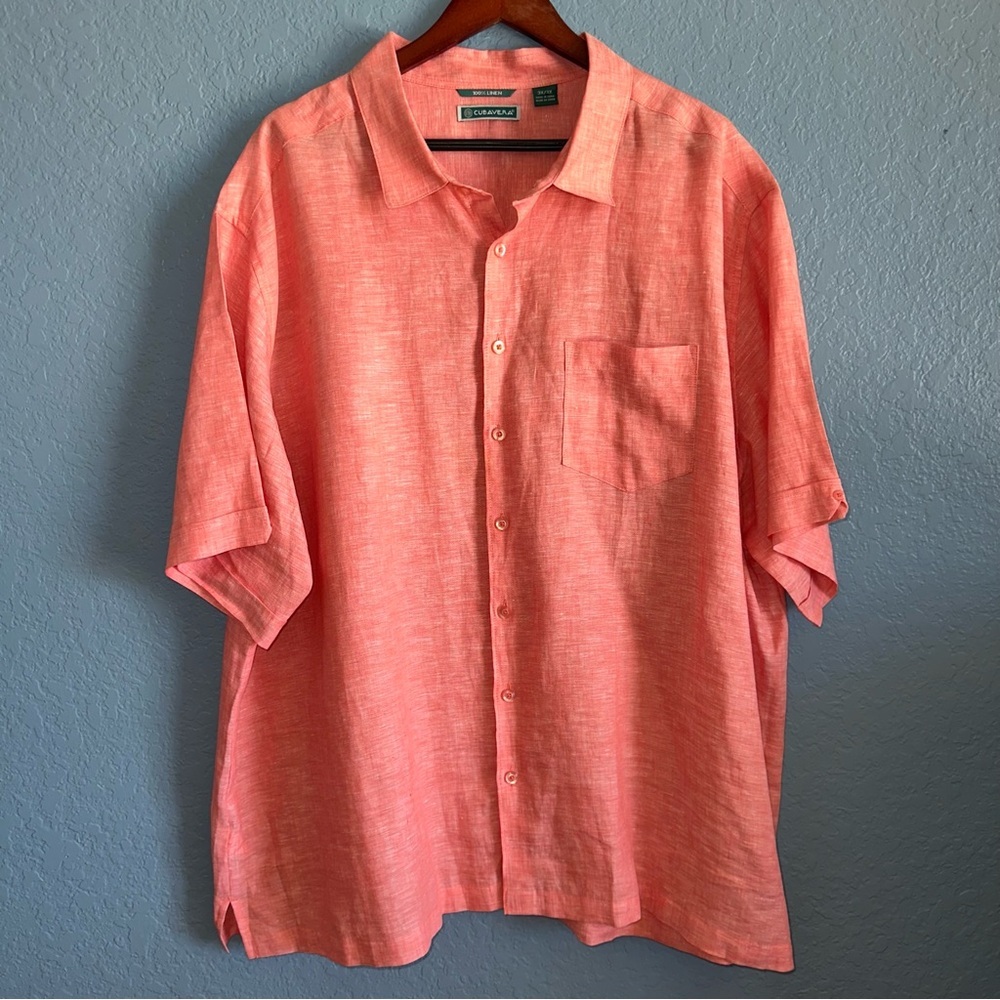 Cubavera 100% Linen Coral Button Up Shirt Mens 3X Resort Beach Tropical